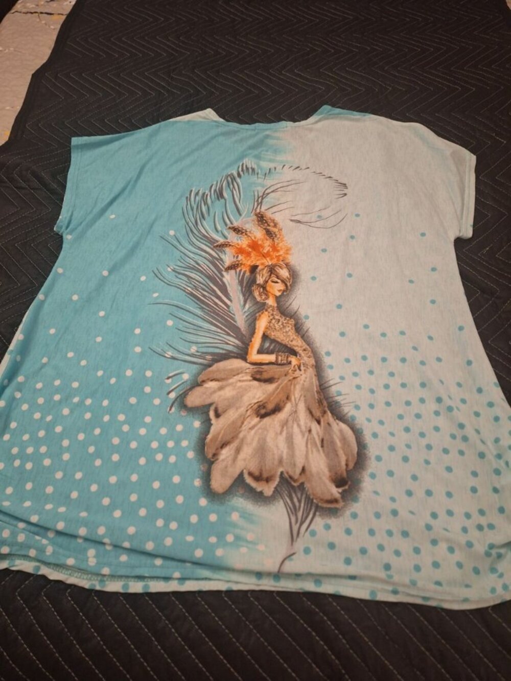 Blossom By P Women’s 2XL Rhinestone Graphic Top Blue Polka Dot Short Sleeve Shir - Picture 4 of 4